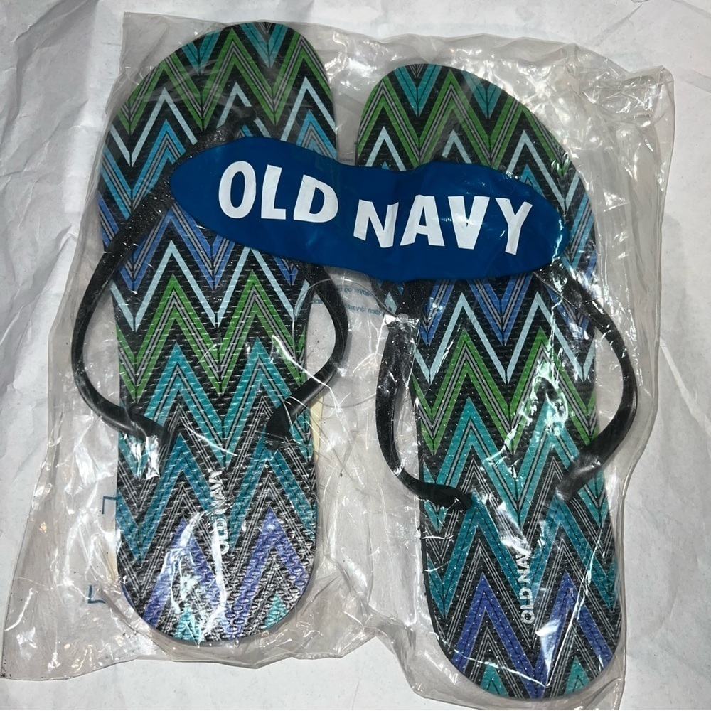 NWT Old Navy Flip Flops Zig Zag Chevron Black Glitter Size 9 2015